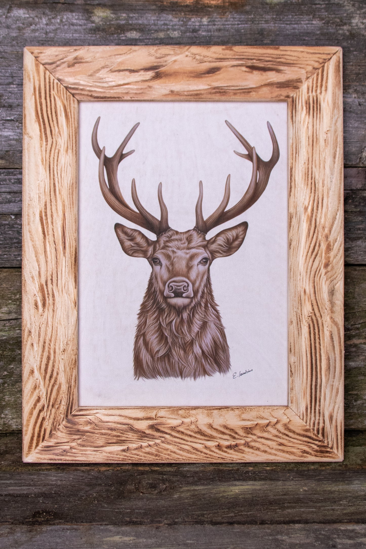 Bedruckte Holztafel Hirsch