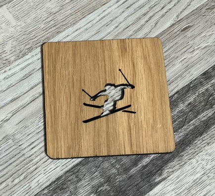 Holz Untersetzer Skifahrer